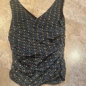 Kenth Cole V Neck Ruch Sided Brown & Blue Tank Top Lined - Small - EUC